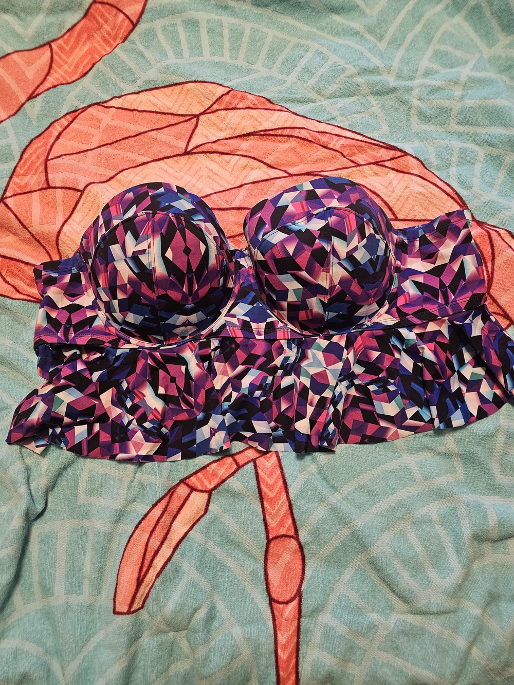 torrid Purple Pink Geometric Ruffle Swim Top